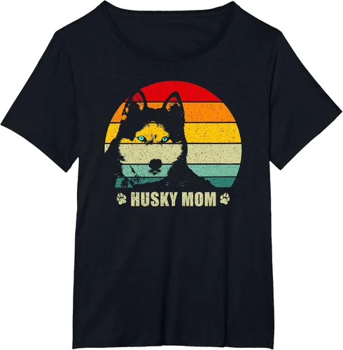 Vista 36 de Husky Mom Retro Dog Lover Mother Siberian Huskies Tee Women T-Shirt Asphalt Grey