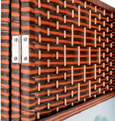 Vista 6 de MyGift Pantalla de división de pared de divisor de madera tejida de 4 paneles con diseño de estanque de loto y peces Koi