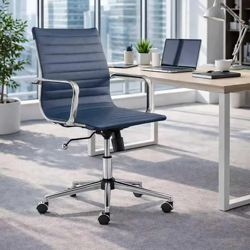 Vista 10 de Gray Office Chair, PU Leather Mid Back Adjustable Desk Chair Adjustable Height with Quiet Rolling Casters