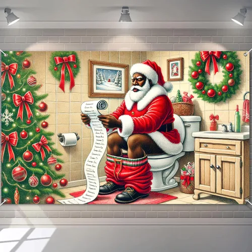 Vista 8 de BlissYard Pancarta de Fondo Navideño Escena de Chimenea con Muñeco de Nieve Reno Medias Guirnalda Árbol Regalos Decoración de Fiesta Navideña 71×43