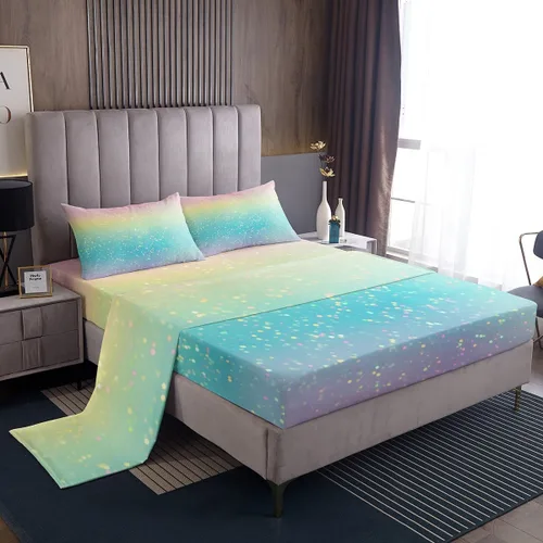 Vista 28 de Juego de sábana bajera ajustable de teñido anudado para niñas, juego de ropa de cama con diseño de arco iris degradado de arcoíris, lindo juego