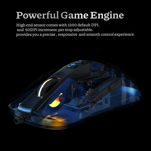 Vista 5 de Newmen Mouse para juegos GX6 RGB 7 botones programables con cable sensor óptico de hasta 7200 DPI retroiluminación RGB mouse ergonómico ligero