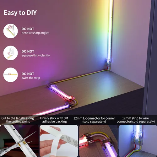 Vista 8 de MIWISE Tira de luz LED RGB Smart IC COB, luz de cinta LED flexible de 20 pies, tira RGB direccionable WS2811 con control de aplicación/modo