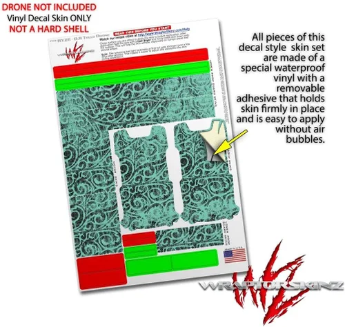 Vista 4 de Skin Wrap 2 Pack para DJI Ryze Tello Drone carpeta garabatos mar verde Drone No Incluidas