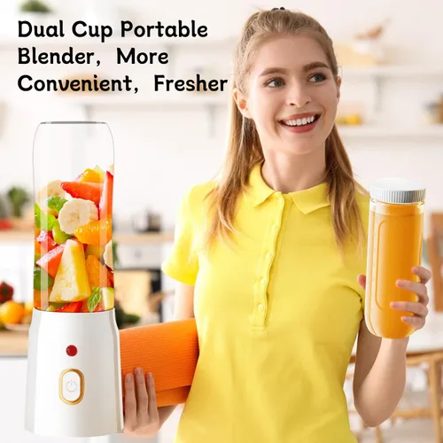 Vista 2 de Licuadora de tamaño personal para batidos y licuados - Mezclador portátil recargable de 15.6 onzas con 10 cuchillas, 2 tazas para jugos de fruta