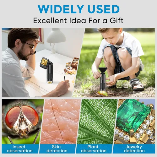 Vista 7 de APEXEL Microscopio digital de mano 800X con pantalla LCD de 2 pulgadas, microscopio portátil de bolsillo para niños con luces LED ajustables