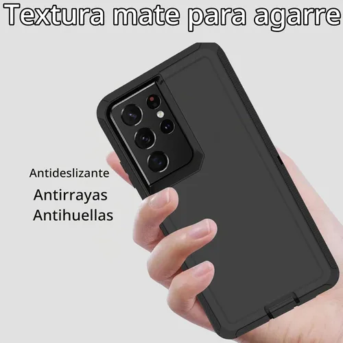 Vista 7 de Funda protectora resistente para Samsung Galaxy S21 Ultra, resistente a prueba de polvo, a prueba de golpes, protección contra caídas, 3 en 1
