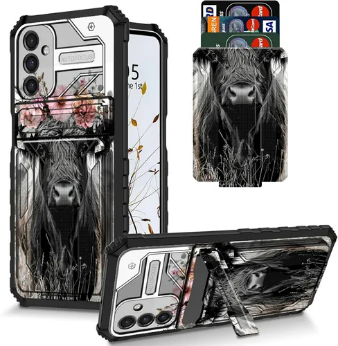 Vista 50 de Funda para Galaxy S21 FE 5G 2022 con soporte, funda de doble capa de policarbonato duro de TPU suave, estampado de vaca, estampado animal