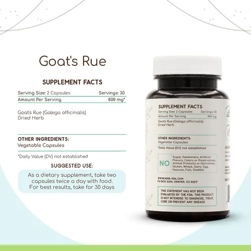 Vista 2 de HerbEra Goat's Rue 60 Cápsulas, 400 mg, Rue de la Cabra (Galega officinalis) Hierba Seca (60 Cápsulas)