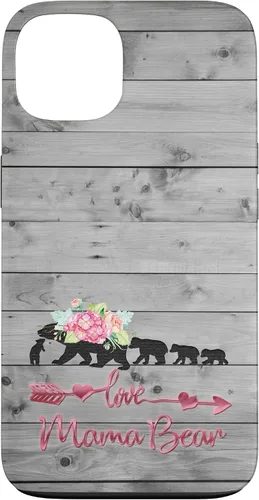 Vista 7 de Pink Floral Black Mama Bear Four Cubs on Vintage Gray Rustic Case for iPhone 17