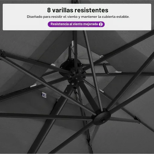 Vista 8 de PURPLE LEAF Sombrilla de Patio Voladiza de 10' x 13' para Exteriores con Base de 330 libras, Sombrilla Rectangular Grande Resistente al Viento