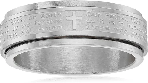 Vista 4 de Amazon Essentials Steeltime - Anillo giratorio chapado en oro de 18 quilates para hombre, con oración Our Father (anteriormente Amazon Collection)