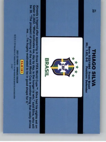 Vista 2 de 2021-22 Donruss Road to Qatar 1991 Donruss Tribute Soccer #20 Thiago Silva Brasil Oficial Panini Futbol Trading Card