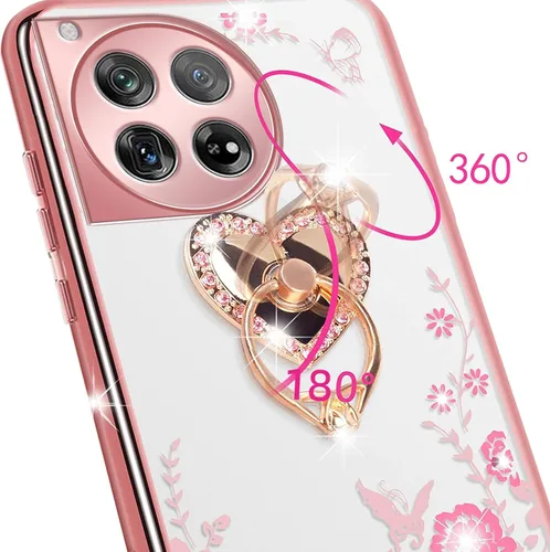 Vista 2 de Funda para OnePlus 12 2024 con bonito soporte de anillo de corazón y correa de silicona suave transparente para mujer, funda protectora a prueba
