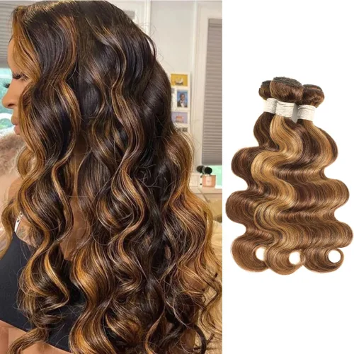 Vista 9 de Black Mix Blue Highlight Bundle Cabello humano ondulado 14 16 18 IN