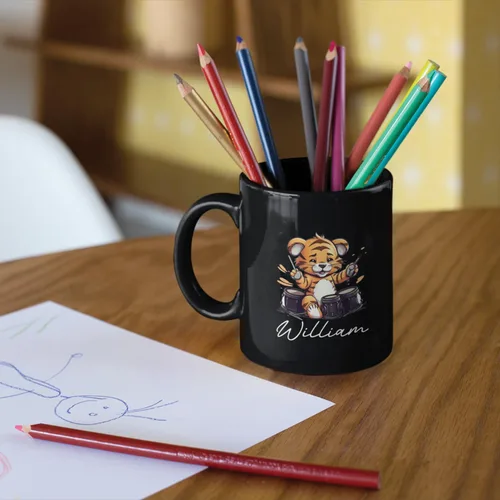 Vista 4 de Taza de té personalizada para amantes del tigre con nombre 2023, regalos personalizados para amantes de las mascotas, taza de café de cerámica