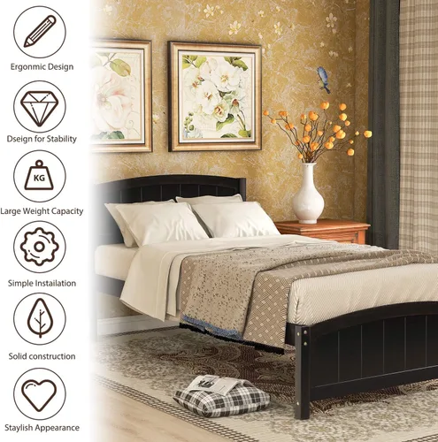 Vista 3 de Harper & Bright Designs Base de cama individual, plataforma de madera con cabecera y estribo, soporte de listones de madera, no necesita somier