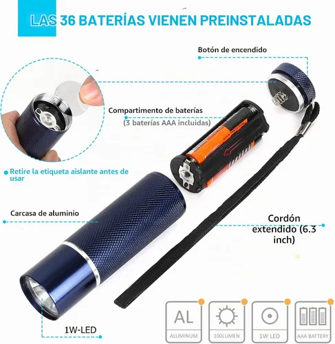 Vista 4 de FASTPRO Juego de 12 linternas LED de aluminio con pilas AAA incluidas