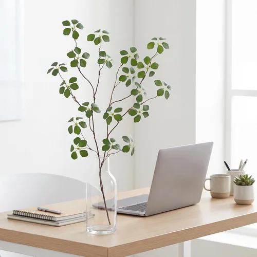 Vista 6 de 2 tallos de eucalipto sintético con hojas, tallos de vegetación falsos de 33.5 pulgadas, tallos de plantas artificiales para decoración de jarrones