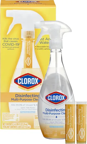Vista 14 de Clorox - Kit de inicio de limpiador desinfectante multiusos, esenciales para el hogar, una botella de spray reutilizable más 2 repuestos