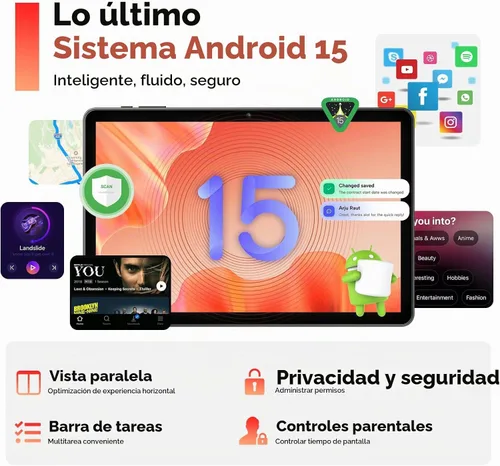 Vista 3 de Raemond Tablet Android 15 de 10 pulgadas con teclado y mouse, CPU octa-core, RAM 18 GB, ROM 128 GB (hasta 1 TB), 800 x 1280 Widevine L1, WiFi 6