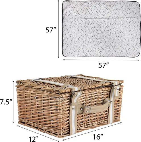 Vista 3 de Willow - Juego de cestas de picnic para 2 personas con bolsa térmica grande aislada y manta de picnic impermeable, cesta de picnic de mimbre