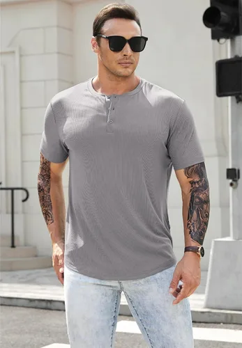 Vista 8 de JMIERR Camisas Henley para hombre con cuello redondo y botones