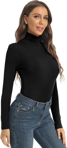 Vista 4 de Tops casuales de manga larga con cuello alto para mujer, camisas ajustadas y ligeras de capa base