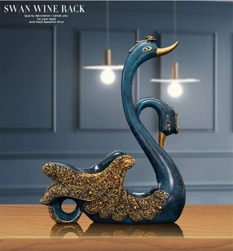 Vista 4 de Fantes Soporte para vino de cisne, soporte para botellas, mostrador, soporte de almacenamiento para boda, fiesta, decoración del hogar (cisne azul)