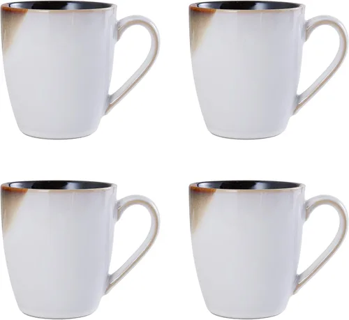 Vista 9 de Mikasa Gourmet Basics Caden - Juego de vajilla de cerámica de 16 piezas, servicio para 4, centro blanco brillante con esmalte reactivo de dos tonos