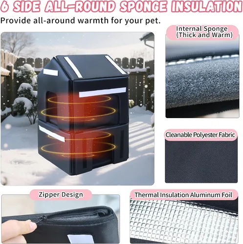 Vista 3 de Casa de plástico para gatos al aire libre – Casa para gatos para exteriores con forro aislante para invierno, 100% resistente a la intemperie