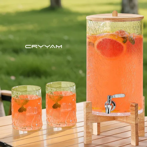 Vista 6 de Dispensador de bebidas de vidrio de 2 galones con soporte, dispensador de bebidas con tapa de madera y grifo de acero inoxidable, dispensador