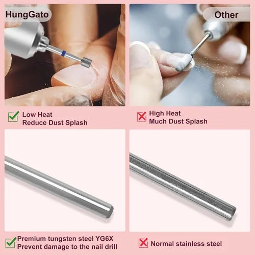 Vista 3 de Broca de uñas de diamante de 3/32 pulgadas, broca profesional de forma cilíndrica plana para uñas de gel acrílico, manicura seca, pedicura
