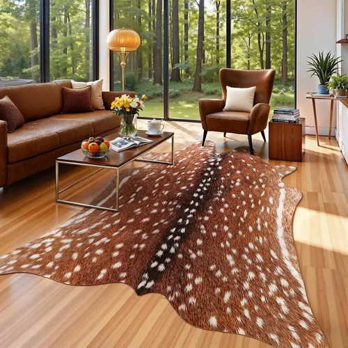 Vista 21 de Alfombra de piel de vaca sintética AROGAN, alfombra premium con estampado de vaca para decoración occidental boho, piel de vaca para dormitorio Negro