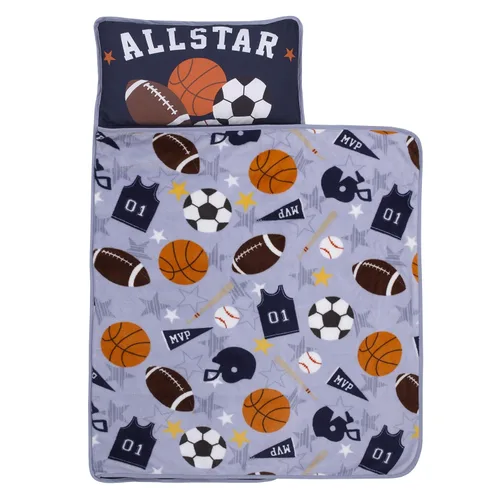 Vista 8 de NoJo Everything Kids Solar System - Tapete para siesta para niños pequeños, color azul marino, naranja y gris