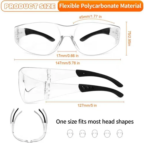 Vista 3 de Gafas de seguridad transparentes a granel de 100, lentes resistentes a impactos ANSI Z87.1, protección ocular para laboratorio, construcción