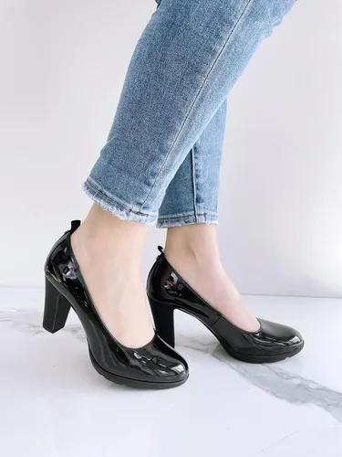 Vista 5 de JENN ARDOR Zapatos de tacón alto con punta redonda cerrada para mujer, zapatos de tacón alto de cuero de 3 pulgadas