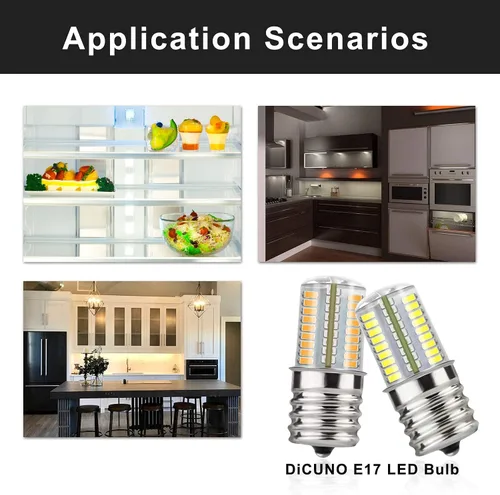 Vista 6 de DiCUNO Bombilla LED E17 regulable, luz para electrodomésticos debajo del horno de microondas, 4 W (equivalente incandescente de 30 W), blanco cálido