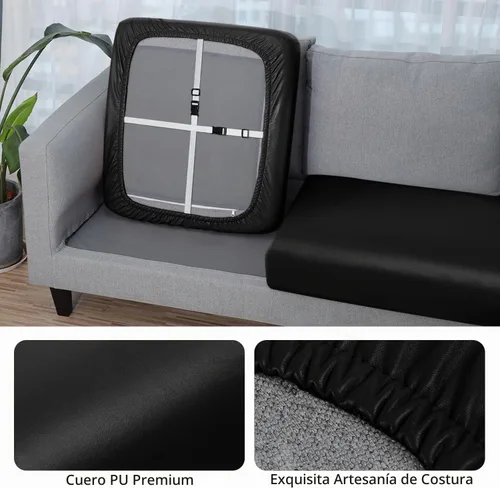 Vista 4 de YISUN - Funda de cojín de cuero PU para sofá, fundas de cojín elásticas impermeables para sofá, fundas de asiento de silla de RV de cuero sintético