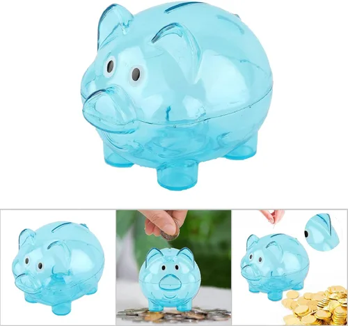 Vista 5 de Summer Enjoyment Meiyya - Bonita alcancía transparente, caja de ahorros para bebés, monedas, para niños y niñas (pequeño azul, 12)