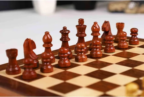 Vista 7 de RoyalChessMall- Juego de ajedrez magnético de viaje con cajón, 10 pulgadas, madera de palisandro dorado