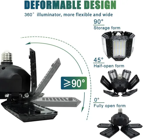 Vista 2 de Paquete de 2 Luces LED para Garaje, 160W 16000LM 6500K Luces de Garaje para Techo Bombilla LED con 6+1 Paneles Ajustables, Luz LED de Taller