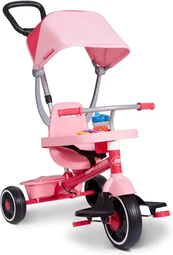 Vista 12 de Radio Flyer 4-in-1 Pedal & Push Stroll ’N Trike, Ages 1-5, UV Canopy, Pink Rosa
