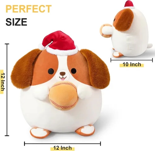 Vista 9 de Onsoyours Animal de Peluche Original de Perro Beagle Navideño con Gorro de Béisbol de Santa - Juguete de Peluche de Cachorro Deportivo Suave de 12