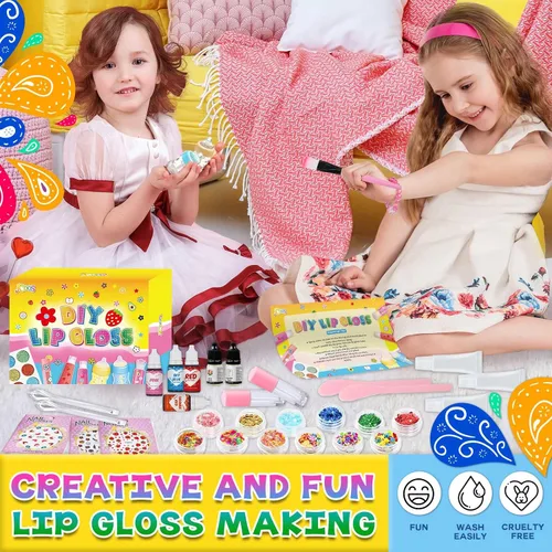 Vista 4 de Jcoos Kit de fabricación de brillo de labios, kit de brillo de labios divertido para niños, haz tu propio kit de brillo de labios