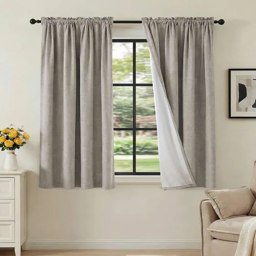 Vista 9 de H.VERSAILTEX Cortinas 100% opacas con aspecto de lino para dormitorio, bloqueo de luz completa, bolsillo para barra, cortinas de ventana gruesas