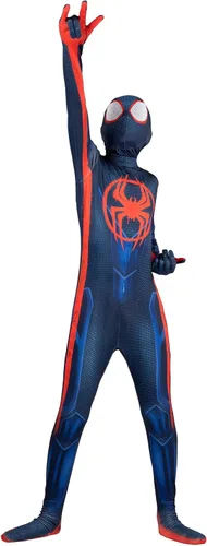 Vista 2 de Marvel - Traje clásico de Spider-Man Miles Morales Zentai para niños, disfraz de Spiderman para Halloween, talla XS