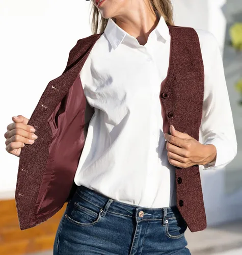 Vista 16 de KANCY KOLE Chaleco vintage para mujer, totalmente forrado, formal, de negocios, con botones, chaleco steampunk