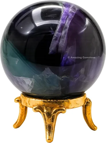 Vista 53 de Amazing Gemstone Bola de cristal de Amazonita con soporte, bolas de meditación de esfera de cristal de 2 pulgadas para brujería y bolas decorativas