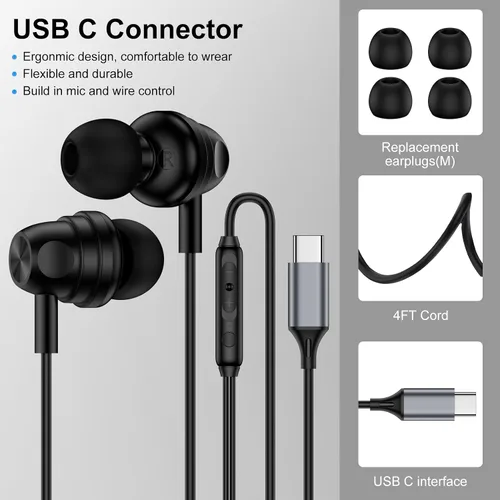 Vista 5 de Auriculares USB C con cable para iPhone 17e 17 Pro Max 17 Air 16 16e 15 Tipo C Auriculares con cable Auriculares